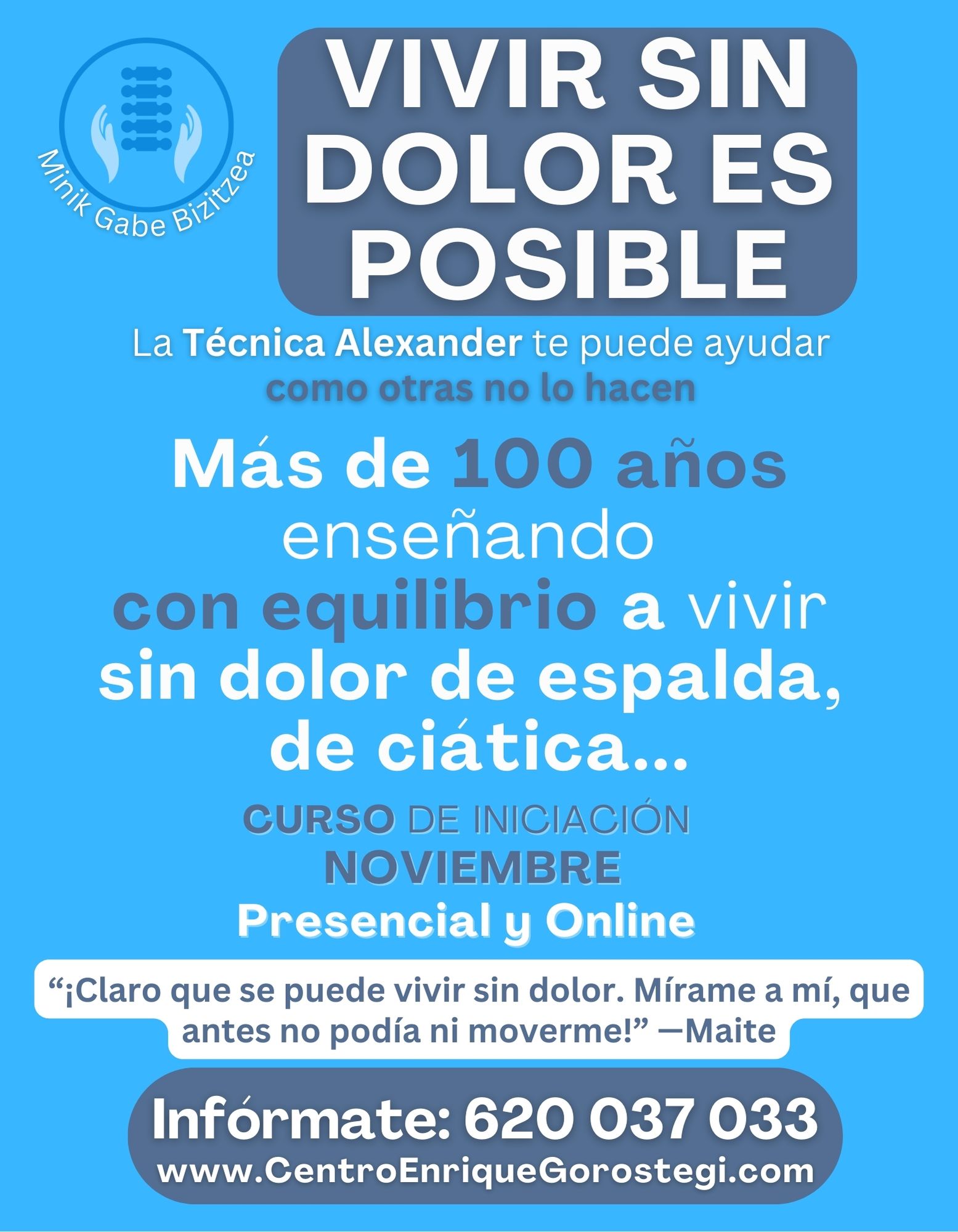 Aprende cómo te puede ayudar la #Técnica Alexander a proteger tu cuerpo del dolor muscular y de los huesos —y a solucionar tu dolor. No es algo nuevo: la Técnica lleva más de 100 años cambiando vidas en el mundo. Por fín disponible en tu pueblo! Si no lo crees, haz la prueba. 